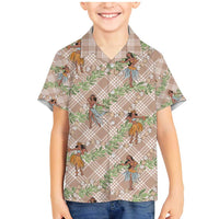 Beige Palaka Hula Girls Seamless Hawaii Aloha Family Matching Mermaid Dress and Hawaiian Shirt - Polynesian Pride