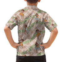 Beige Palaka Hula Girls Seamless Hawaii Aloha Family Matching Puletasi and Hawaiian Shirt - Polynesian Pride