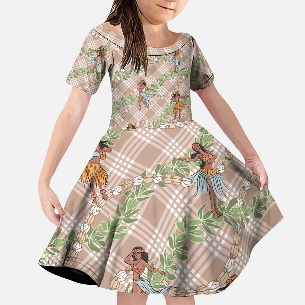 Beige Palaka Hula Girls Seamless Hawaii Aloha Family Matching Puletasi and Hawaiian Shirt - Polynesian Pride