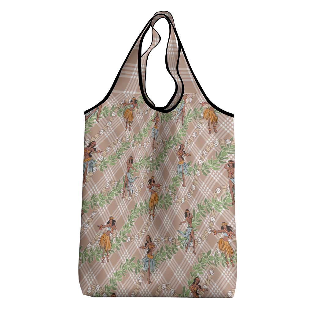 Beige Palaka Hula Girls Seamless Hawaii Aloha Grocery Bag - Polynesian Pride