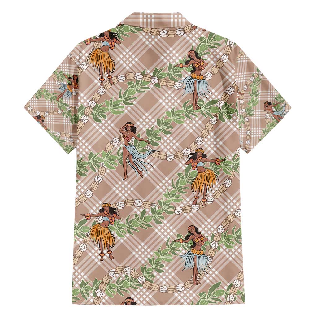 Beige Palaka Hula Girls Seamless Hawaii Aloha Hawaiian Shirt - Polynesian Pride