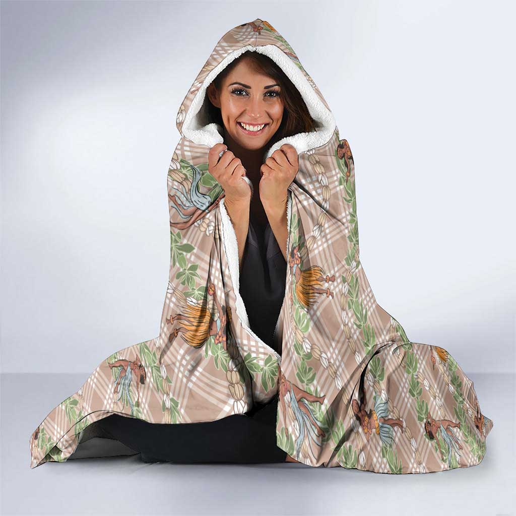 Beige Palaka Hula Girls Seamless Hawaii Aloha Hooded Blanket - Polynesian Pride