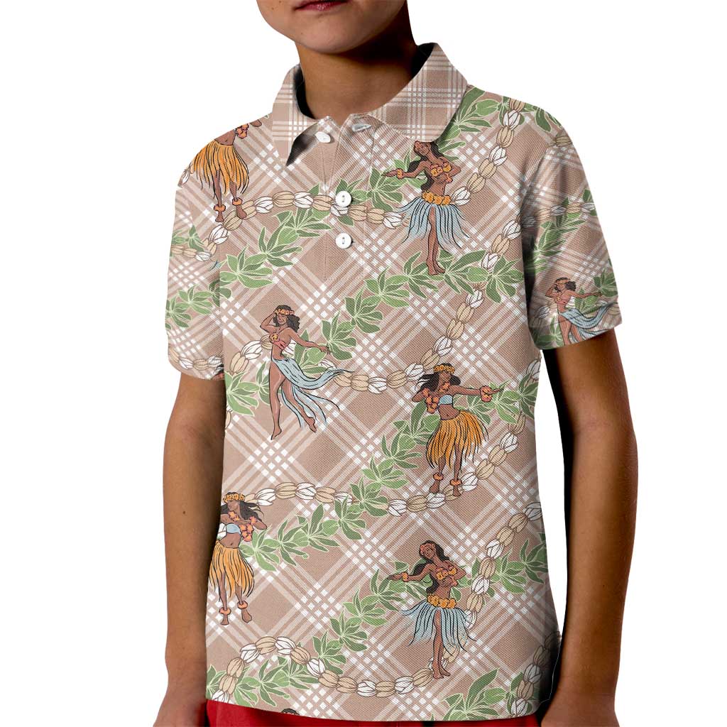 Beige Palaka Hula Girls Seamless Hawaii Aloha Kid Polo Shirt - Polynesian Pride