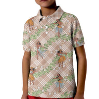 Beige Palaka Hula Girls Seamless Hawaii Aloha Kid Polo Shirt - Polynesian Pride