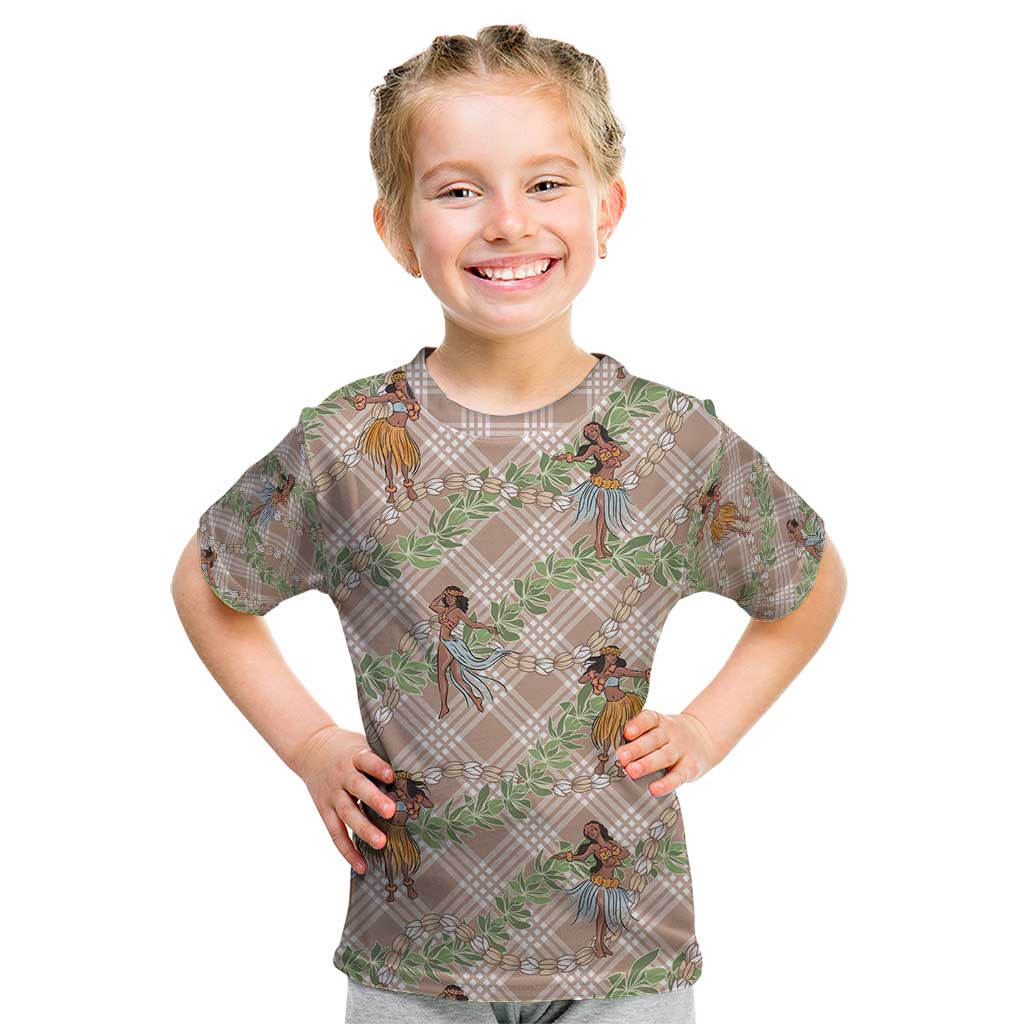 Beige Palaka Hula Girls Seamless Hawaii Aloha Kid T Shirt - Polynesian Pride