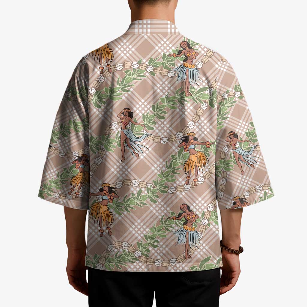 Beige Palaka Hula Girls Seamless Hawaii Aloha Kimono - Polynesian Pride