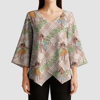 Beige Palaka Hula Girls Seamless Hawaii Aloha Kimono Sleeve Blouse - Polynesian Pride