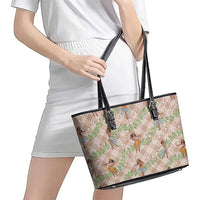 Beige Palaka Hula Girls Seamless Hawaii Aloha Leather Tote Bag - Polynesian Pride
