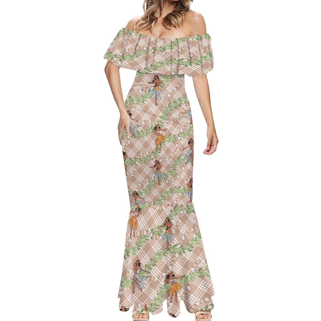 Beige Palaka Hula Girls Seamless Hawaii Aloha Mermaid Dress - Polynesian Pride