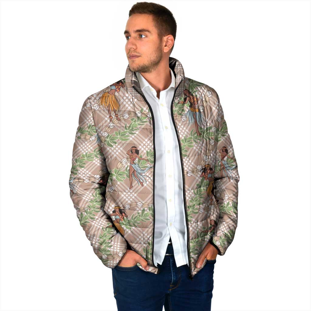 Beige Palaka Hula Girls Seamless Hawaii Aloha Padded Jacket - Polynesian Pride