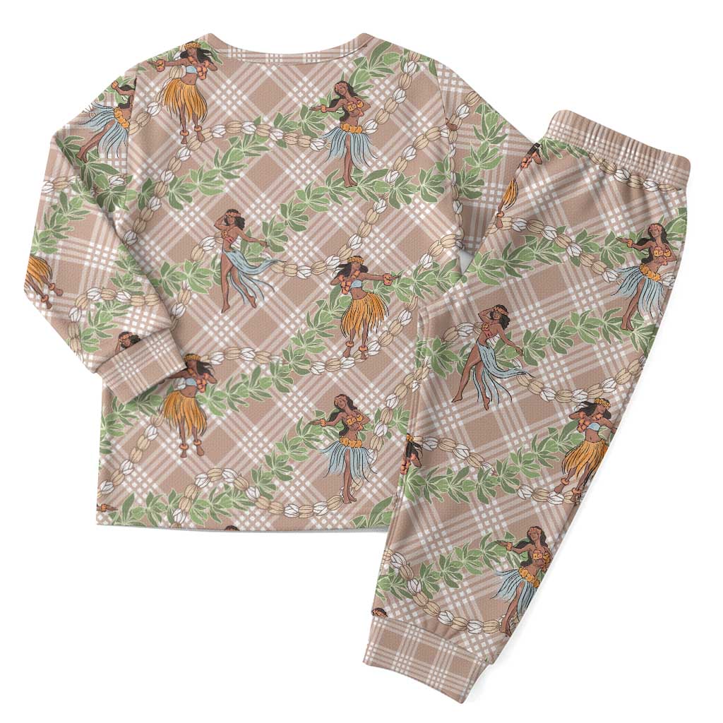 Beige Palaka Hula Girls Seamless Hawaii Aloha Christmas Pajama Set - Polynesian Pride