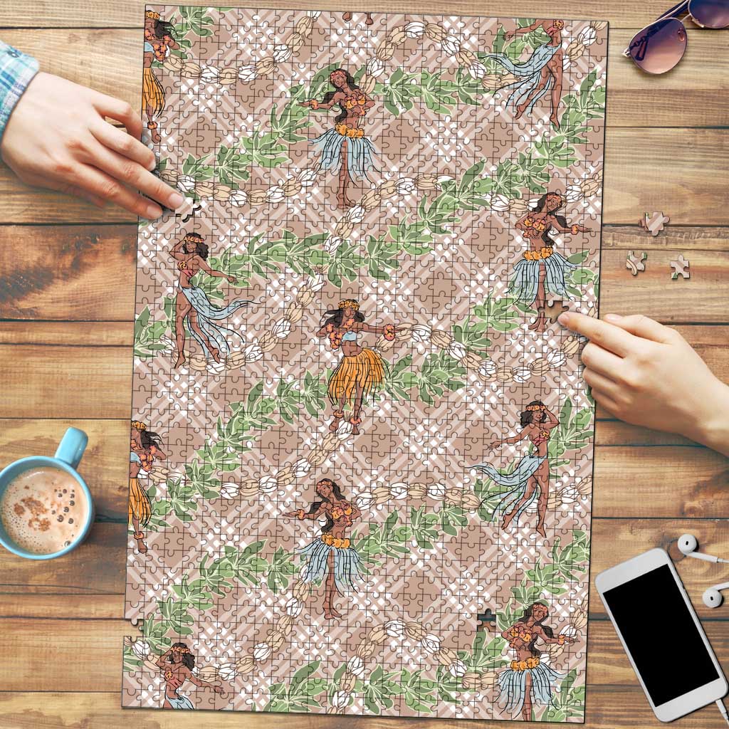 Beige Palaka Hula Girls Seamless Hawaii Aloha Puzzle - Polynesian Pride