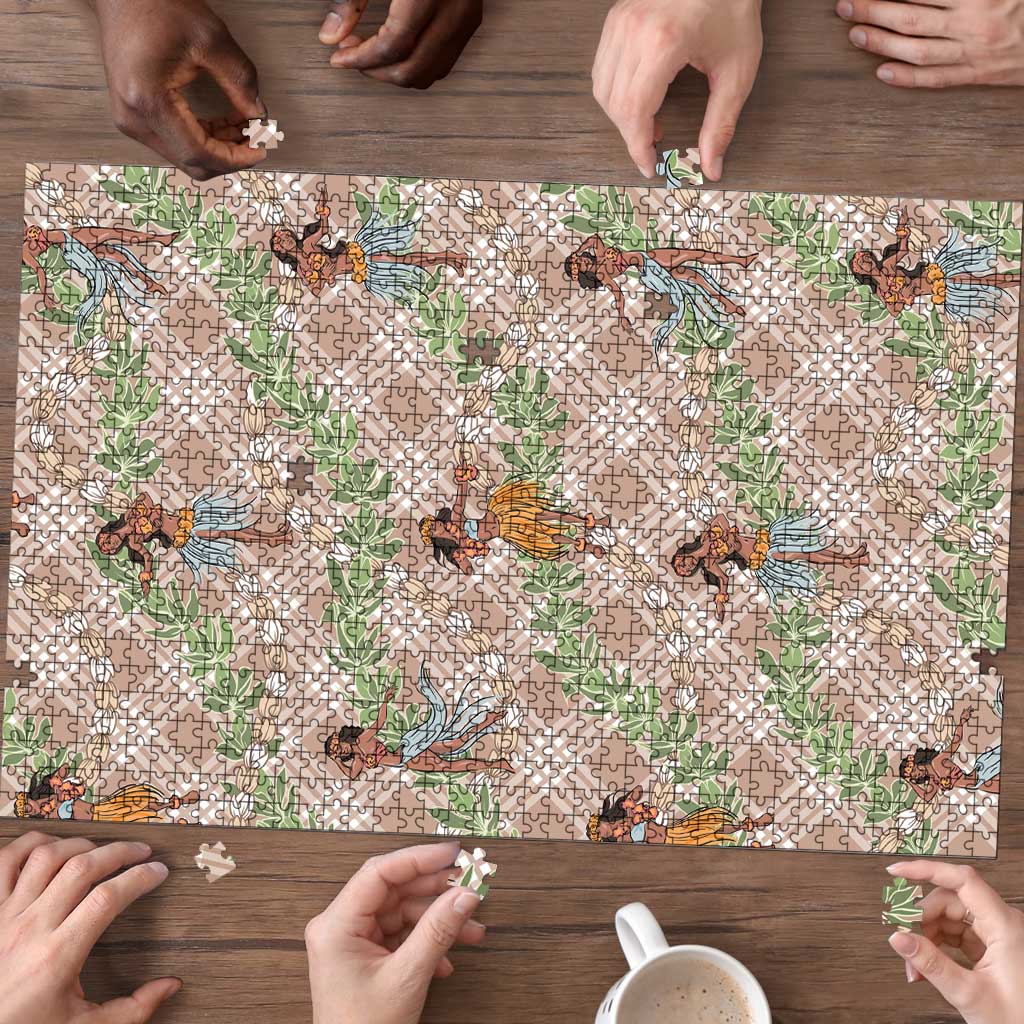 Beige Palaka Hula Girls Seamless Hawaii Aloha Puzzle - Polynesian Pride
