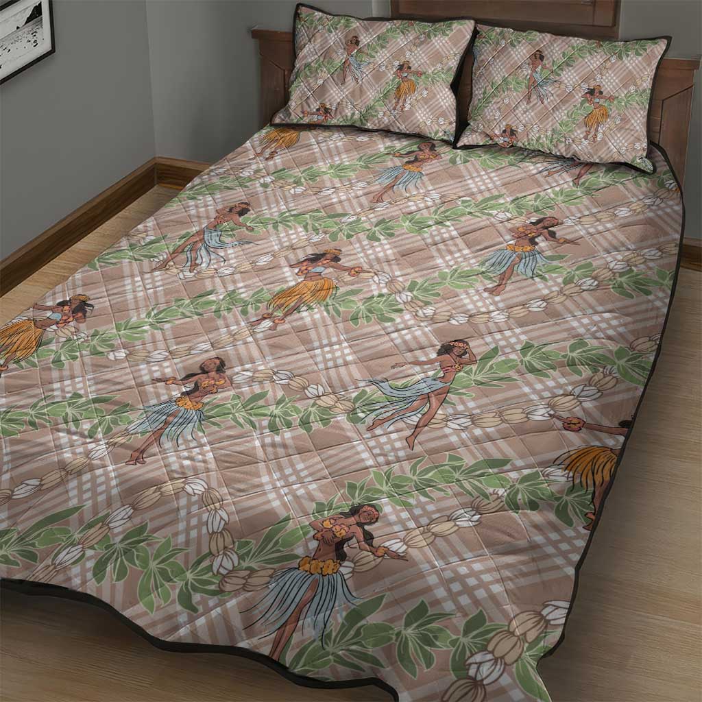 Beige Palaka Hula Girls Seamless Hawaii Aloha Quilt Bed Set - Polynesian Pride