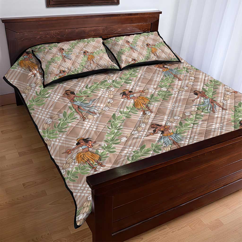 Beige Palaka Hula Girls Seamless Hawaii Aloha Quilt Bed Set - Polynesian Pride