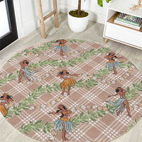 Beige Palaka Hula Girls Seamless Hawaii Aloha Round Carpet - Polynesian Pride