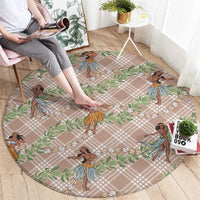 Beige Palaka Hula Girls Seamless Hawaii Aloha Round Carpet - Polynesian Pride