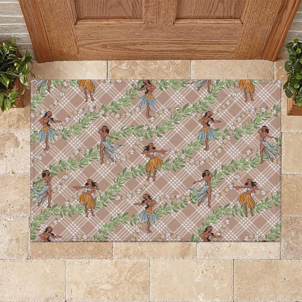 Beige Palaka Hula Girls Seamless Hawaii Aloha Rubber Doormat - Polynesian Pride