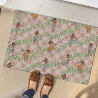 Beige Palaka Hula Girls Seamless Hawaii Aloha Rubber Doormat - Polynesian Pride
