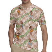 Beige Palaka Hula Girls Seamless Hawaii Aloha Rugby Jersey - Polynesian Pride