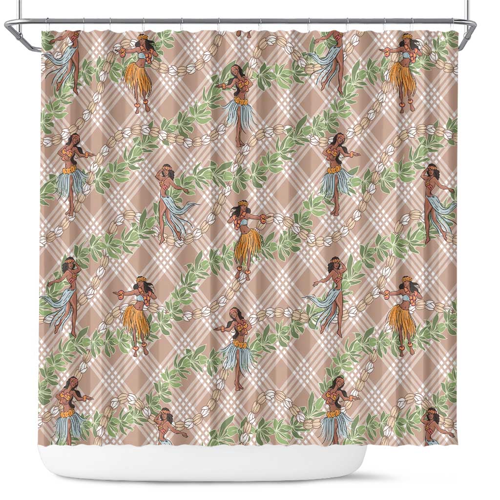 Beige Palaka Hula Girls Seamless Hawaii Aloha Shower Curtain - Polynesian Pride