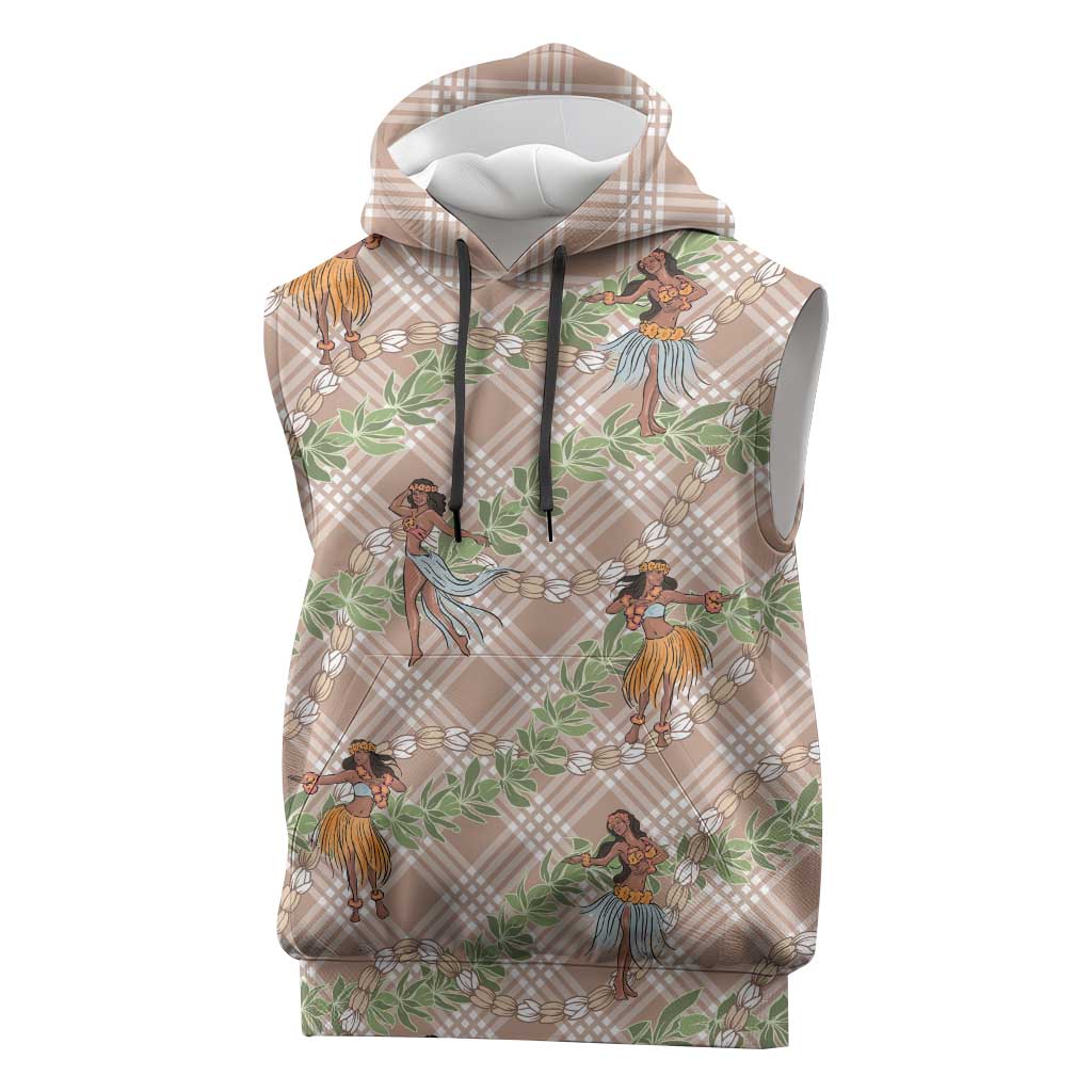 Beige Palaka Hula Girls Seamless Hawaii Aloha Sleeveless Hoodie - Polynesian Pride