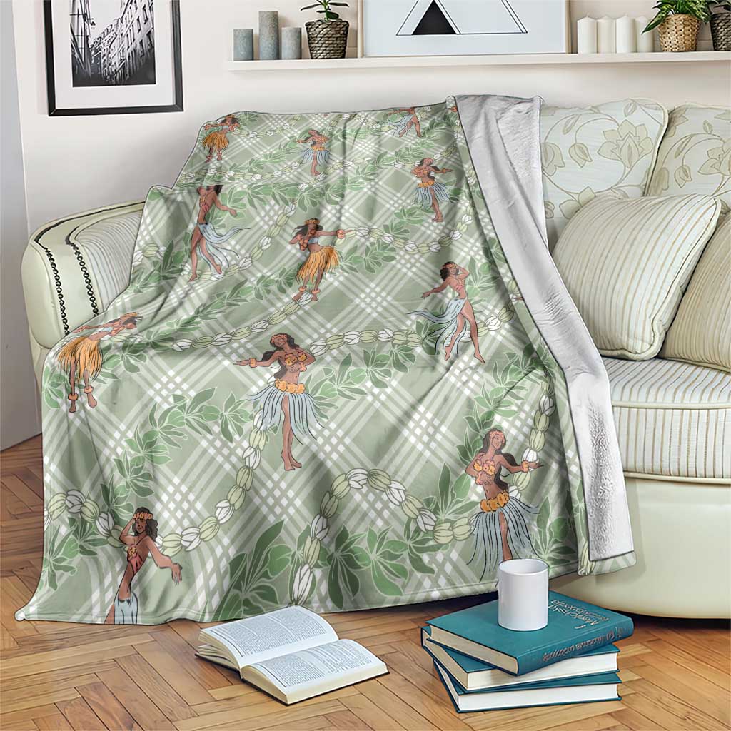 Mint Palaka Hula Girls Seamless Hawaii Aloha Blanket - Polynesian Pride