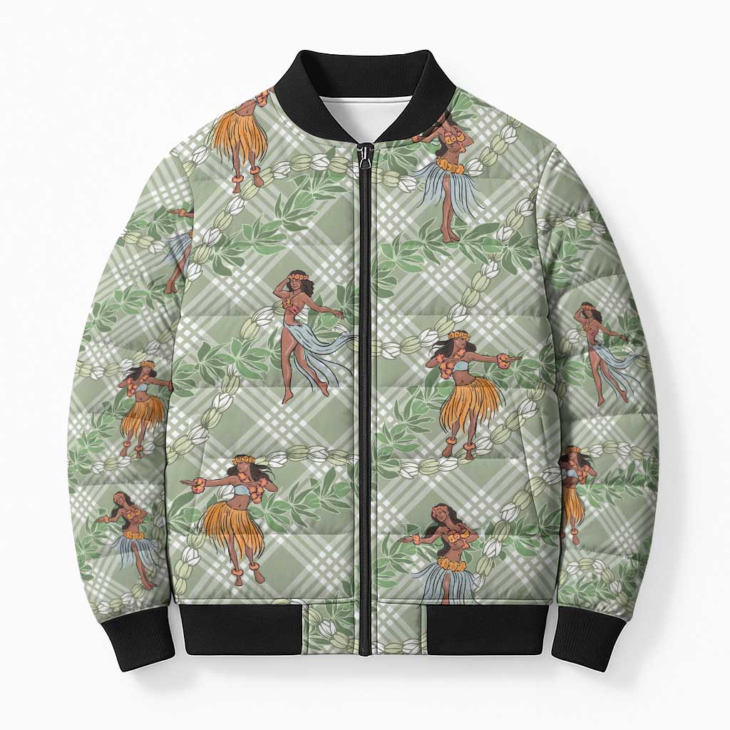 Mint Palaka Hula Girls Seamless Hawaii Aloha Bomber Puffer Jacket - Polynesian Pride