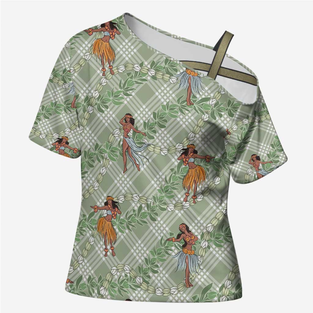 Mint Palaka Hula Girls Seamless Hawaii Aloha Cross Shoulder Shirt - Polynesian Pride