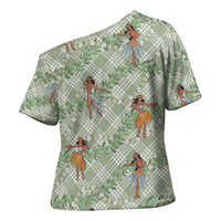Mint Palaka Hula Girls Seamless Hawaii Aloha Cross Shoulder Shirt - Polynesian Pride