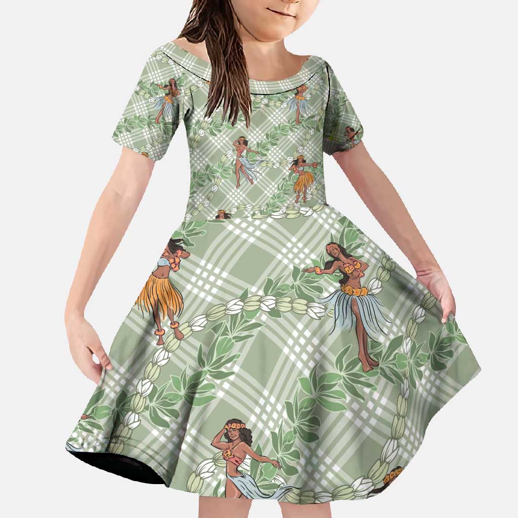 Mint Palaka Hula Girls Seamless Hawaii Aloha Family Matching Long Sleeve Bodycon Dress and Hawaiian Shirt - Polynesian Pride