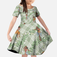 Mint Palaka Hula Girls Seamless Hawaii Aloha Family Matching Mermaid Dress and Hawaiian Shirt LT7 Daughter's Dress Mint - Polynesian Pride