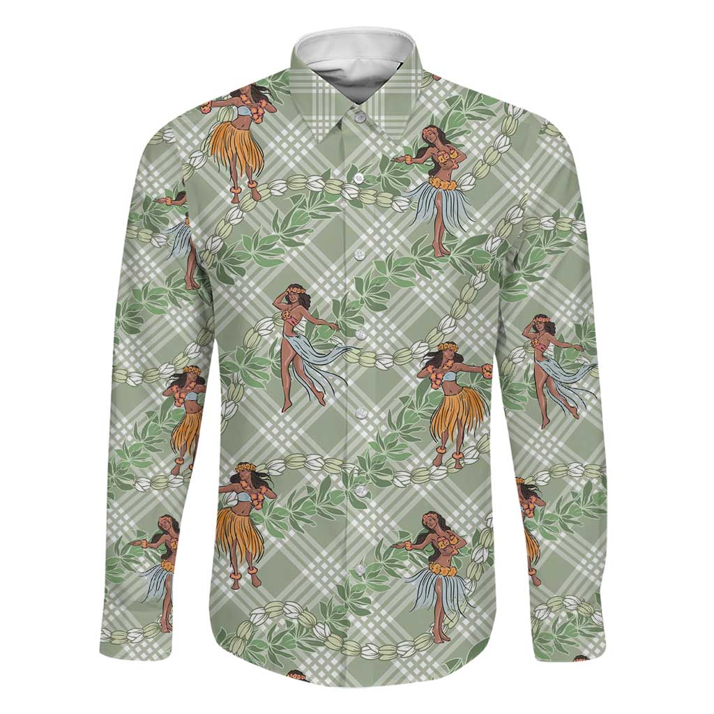 Mint Palaka Hula Girls Seamless Hawaii Aloha Family Matching Mermaid Dress and Hawaiian Shirt LT7 Dad's Shirt - Long Sleeve Mint - Polynesian Pride
