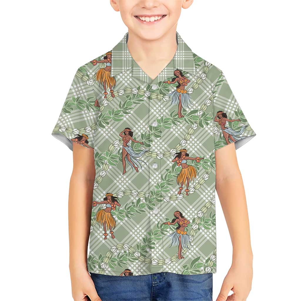 Mint Palaka Hula Girls Seamless Hawaii Aloha Family Matching Mermaid Dress and Hawaiian Shirt LT7 Son's Shirt Mint - Polynesian Pride