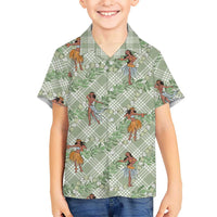 Mint Palaka Hula Girls Seamless Hawaii Aloha Family Matching Mermaid Dress and Hawaiian Shirt LT7 Son's Shirt Mint - Polynesian Pride