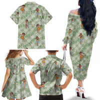 Mint Palaka Hula Girls Seamless Hawaii Aloha Family Matching Off The Shoulder Long Sleeve Dress and Hawaiian Shirt - Polynesian Pride