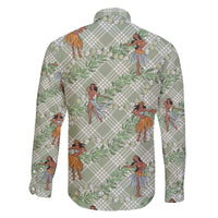 Mint Palaka Hula Girls Seamless Hawaii Aloha Family Matching Off The Shoulder Long Sleeve Dress and Hawaiian Shirt - Polynesian Pride