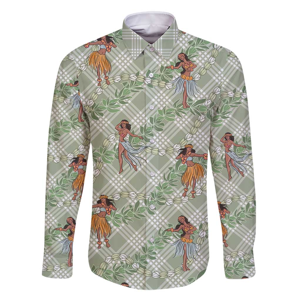 Mint Palaka Hula Girls Seamless Hawaii Aloha Family Matching Off Shoulder Maxi Dress and Hawaiian Shirt - Polynesian Pride