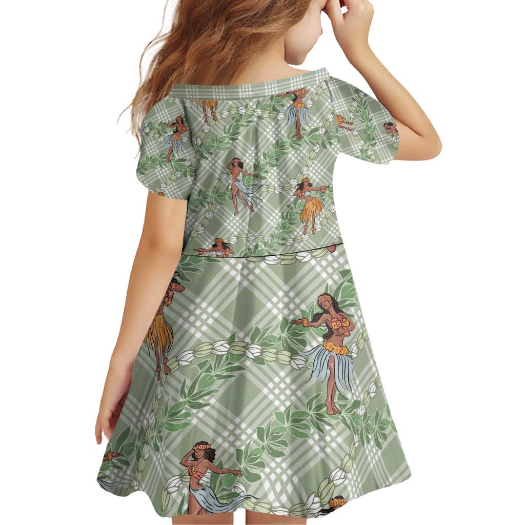 Mint Palaka Hula Girls Seamless Hawaii Aloha Family Matching Off Shoulder Short Dress and Hawaiian Shirt - Polynesian Pride