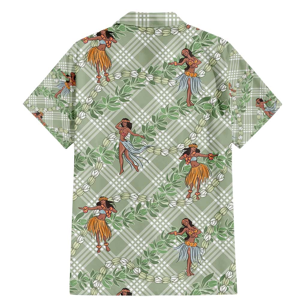 Mint Palaka Hula Girls Seamless Hawaii Aloha Family Matching Off Shoulder Short Dress and Hawaiian Shirt - Polynesian Pride