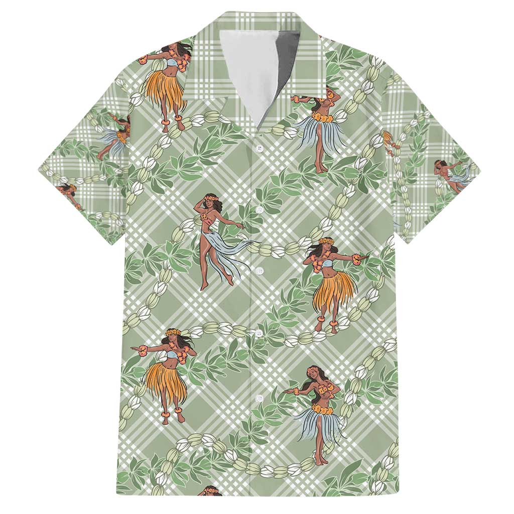 Mint Palaka Hula Girls Seamless Hawaii Aloha Family Matching Short Sleeve Bodycon Dress and Hawaiian Shirt - Polynesian Pride