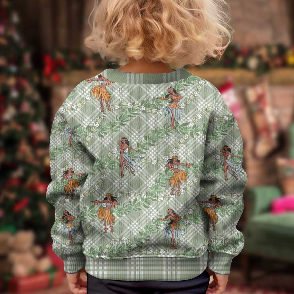 Mint Palaka Hula Girls Seamless Hawaii Aloha Kid Ugly Christmas Sweater - Polynesian Pride
