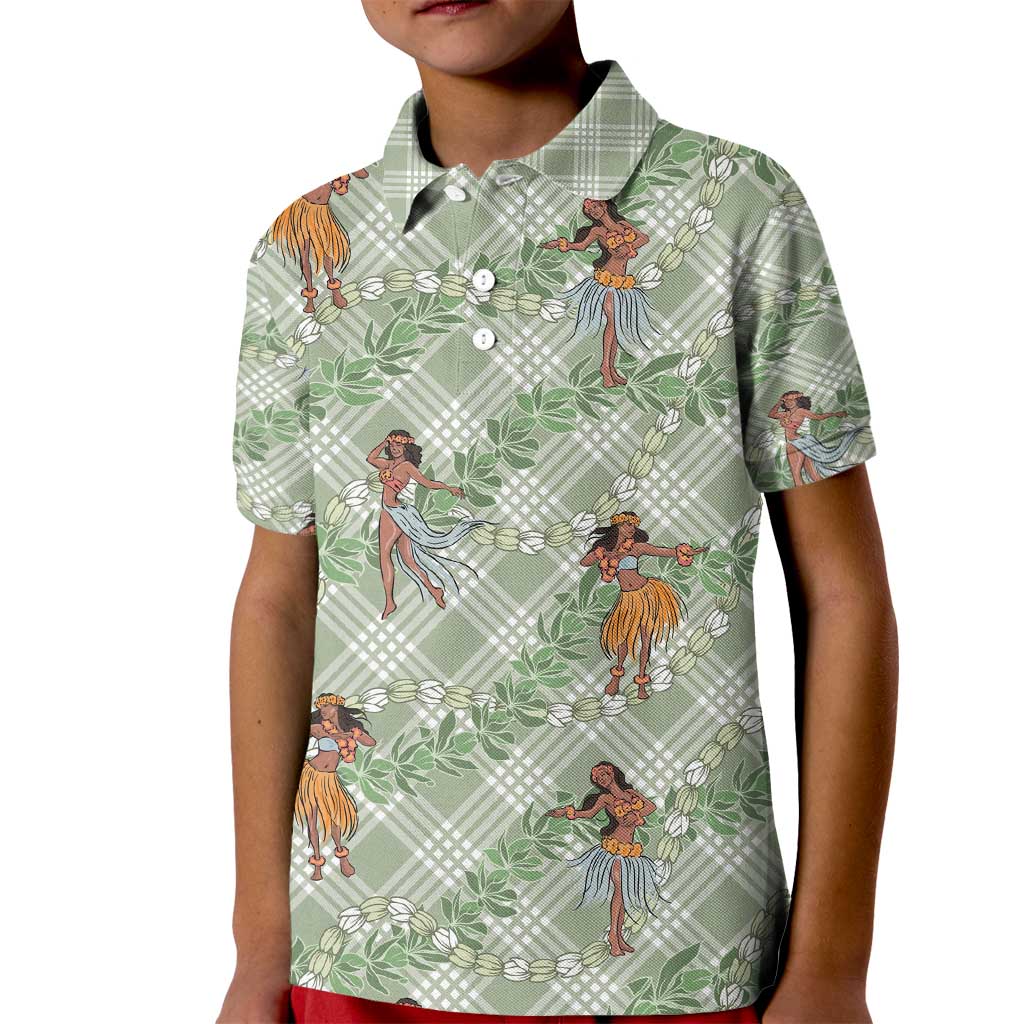 Mint Palaka Hula Girls Seamless Hawaii Aloha Kid Polo Shirt - Polynesian Pride