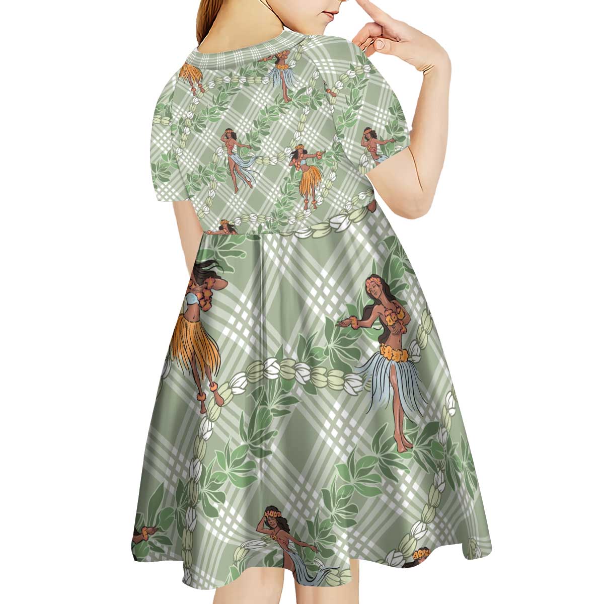 Mint Palaka Hula Girls Seamless Hawaii Aloha Kid Short Sleeve Dress - Polynesian Pride