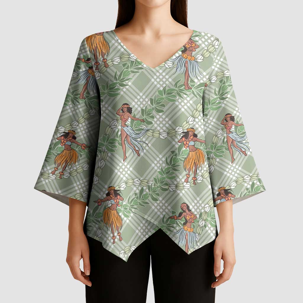 Mint Palaka Hula Girls Seamless Hawaii Aloha Kimono Sleeve Blouse - Polynesian Pride
