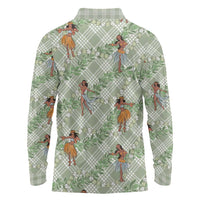 Mint Palaka Hula Girls Seamless Hawaii Aloha Long Sleeve Polo Shirt - Polynesian Pride