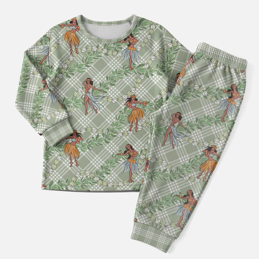 Mint Palaka Hula Girls Seamless Hawaii Aloha Christmas Pajama Set - Polynesian Pride