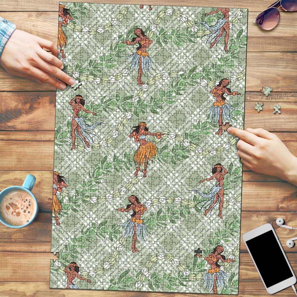 Mint Palaka Hula Girls Seamless Hawaii Aloha Puzzle - Polynesian Pride