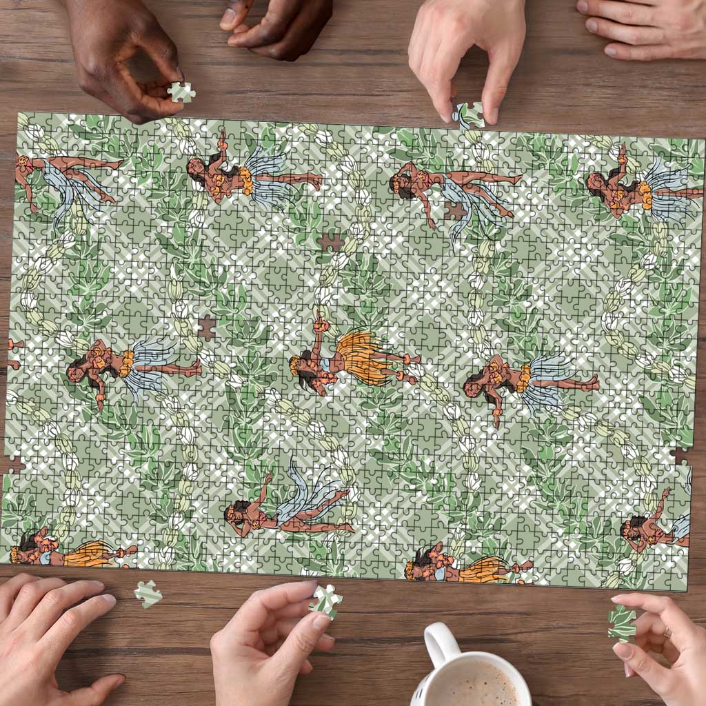 Mint Palaka Hula Girls Seamless Hawaii Aloha Puzzle - Polynesian Pride