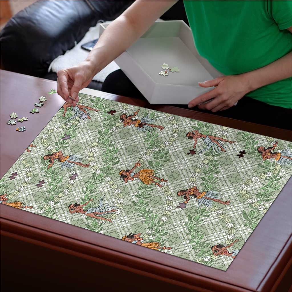 Mint Palaka Hula Girls Seamless Hawaii Aloha Puzzle - Polynesian Pride